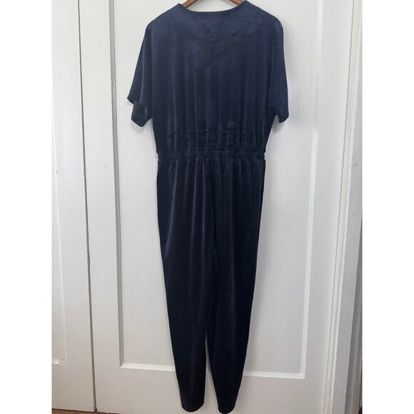 Saturday Sunday By Anthro Navy Blue Velour V Neck Ankle Rise Jumpsuit Size Small - Picture 6 of 10